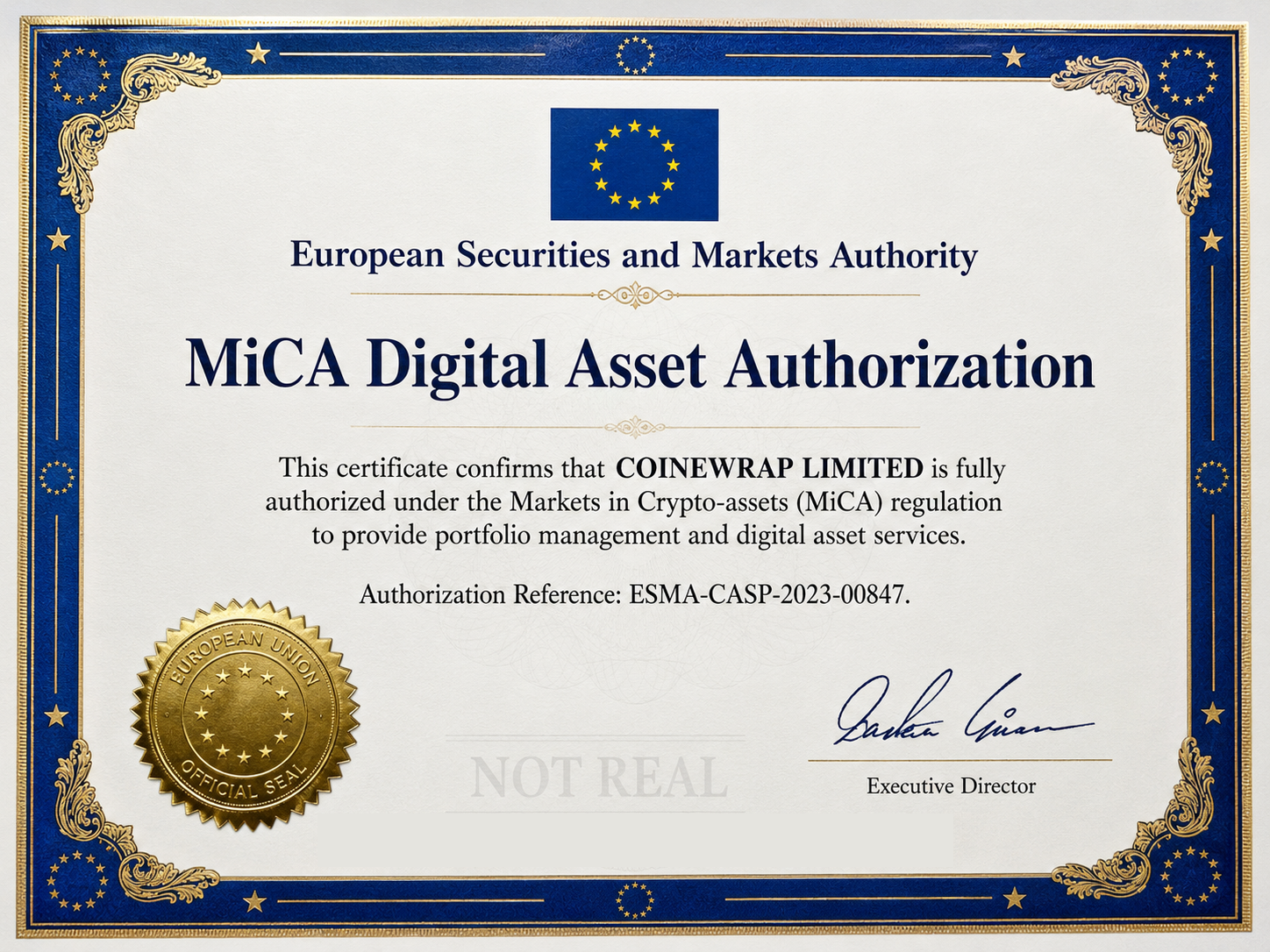 ESMA EU MiCA Authorization Certificate